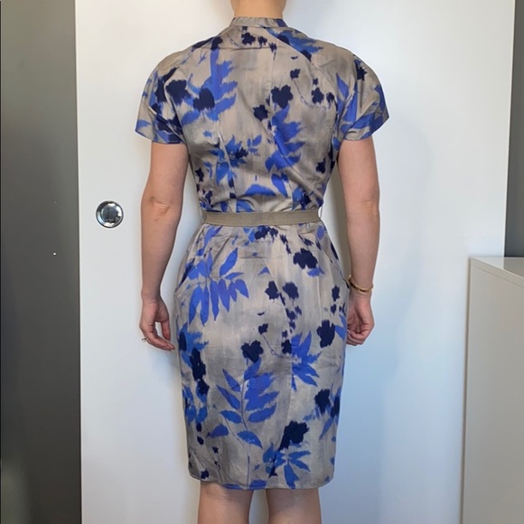 Boss Hugo Boss belted wrap dress blue/grey Sz 0 - Picture 6 of 8